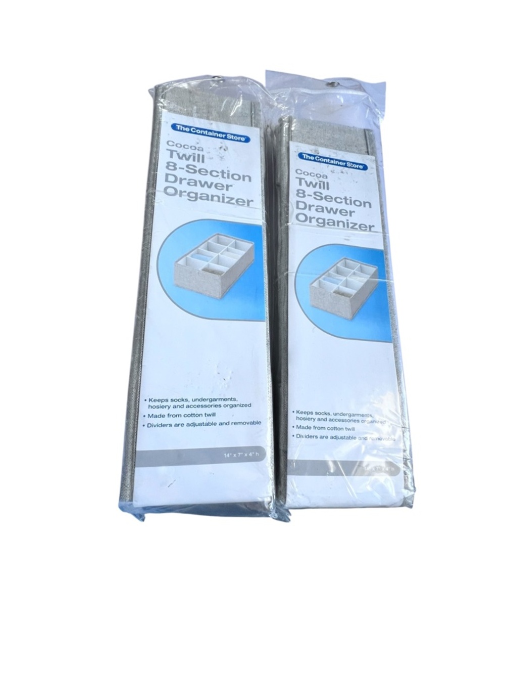 Set of 2 Container Store Cocoa Twill 8-Section Drawer Organizers 14x7x4